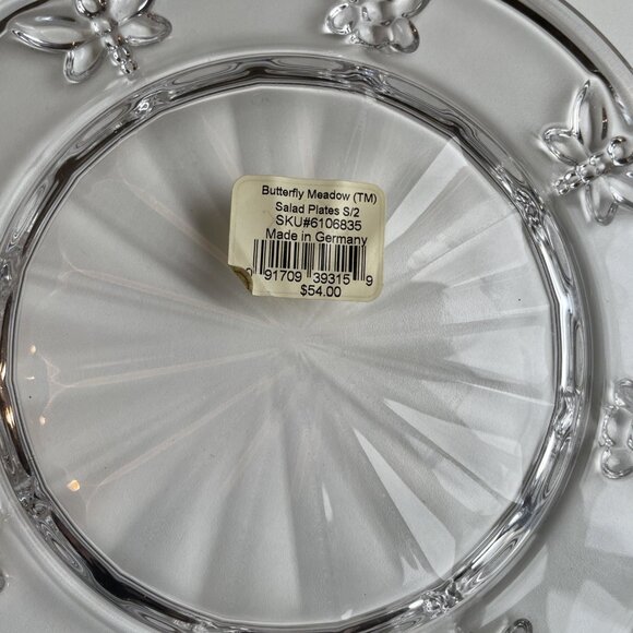 Set Of 2 Lenox Butterfly Meadow 8” Salad Plate Clear Glass Scalloped Edge NWT - Picture 4 of 5